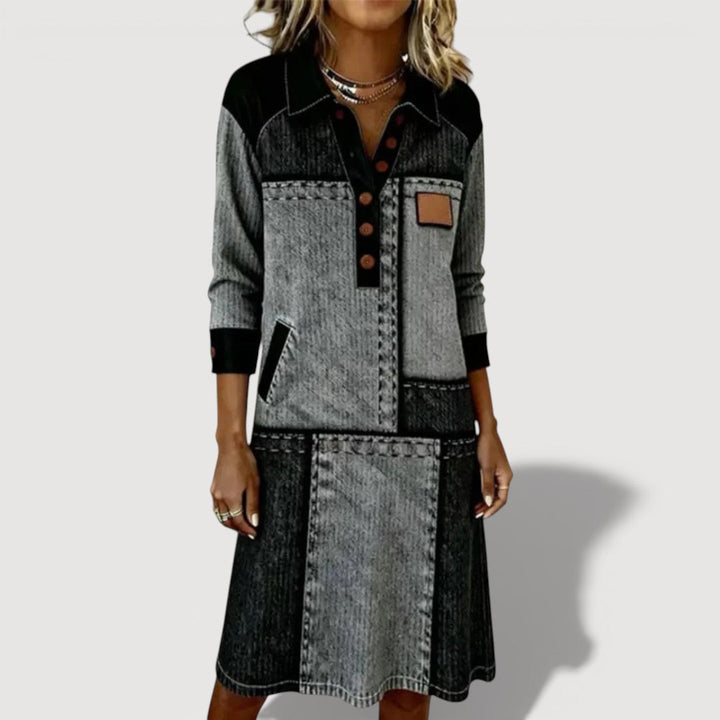 VELL – PANELLED BUTTON DRESS