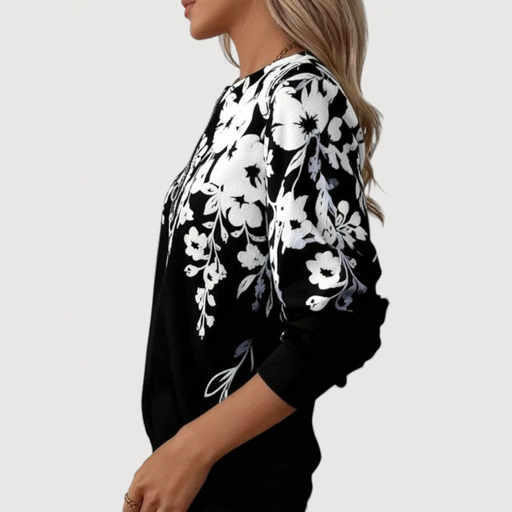 MARENZA – FLORAL ZIP-NECK TOP