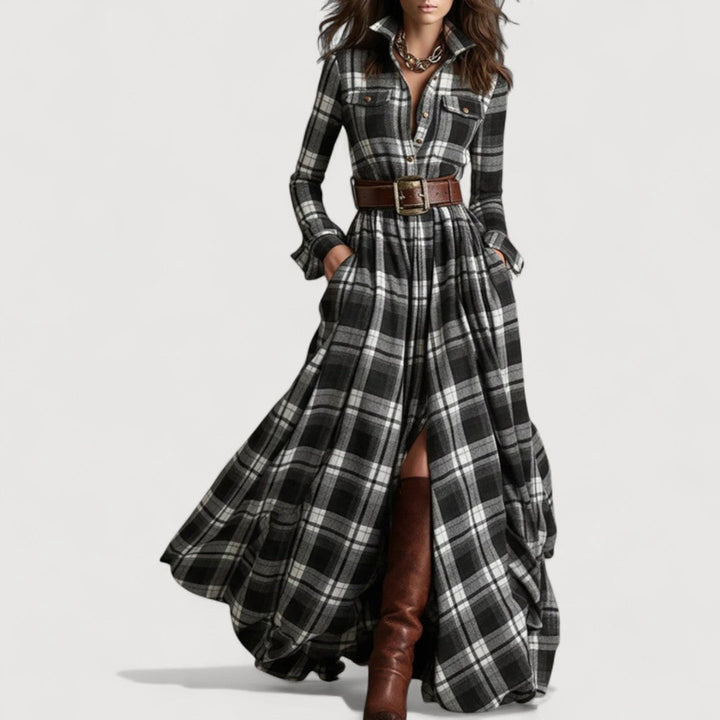 MIRELINE – PLAID MAXI DRESS